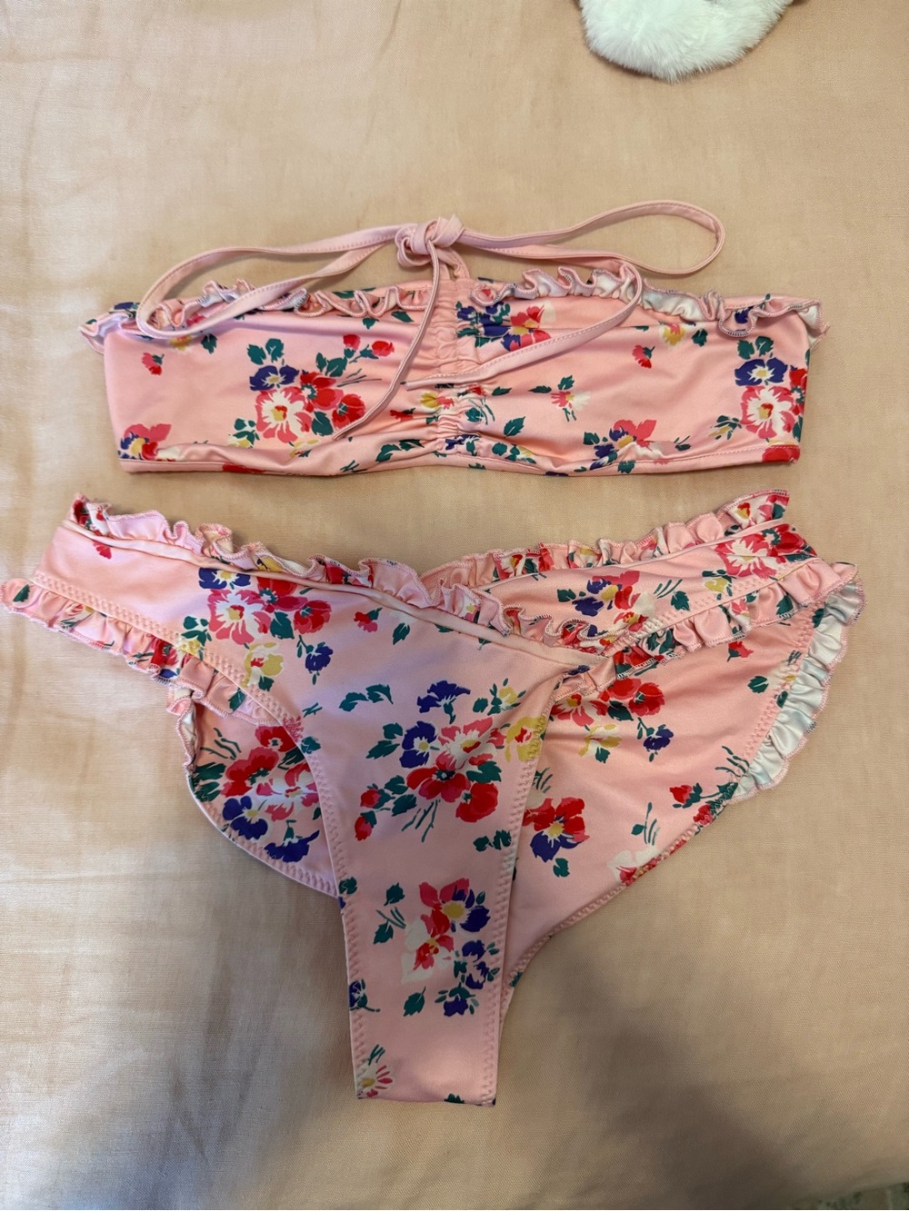 LoveShackFancy Pink Floral Ruffle Bikini